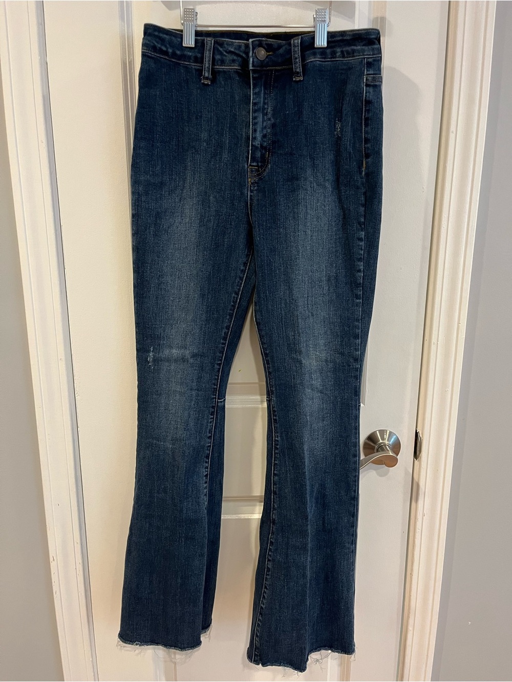 Women's Dark Blue Flare Jeans - Classic High-Rise Style